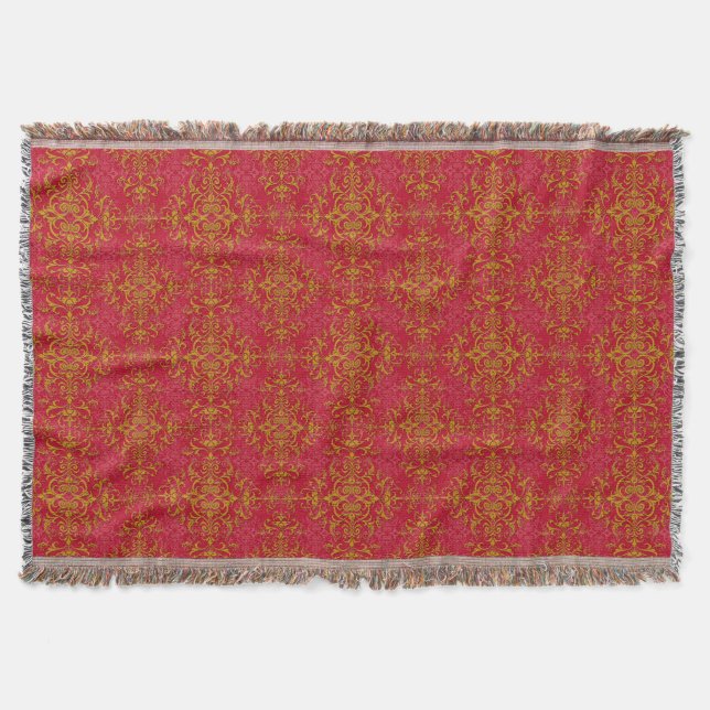 Couverture Or élégant sur motif damassé rouge rosé (Devant)