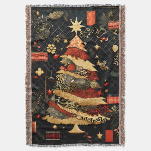 Couverture Or noir moderne et sapin de Noël rouge