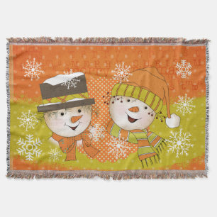 Couverture Orange et moutarde Snowmen Holiday Thon
