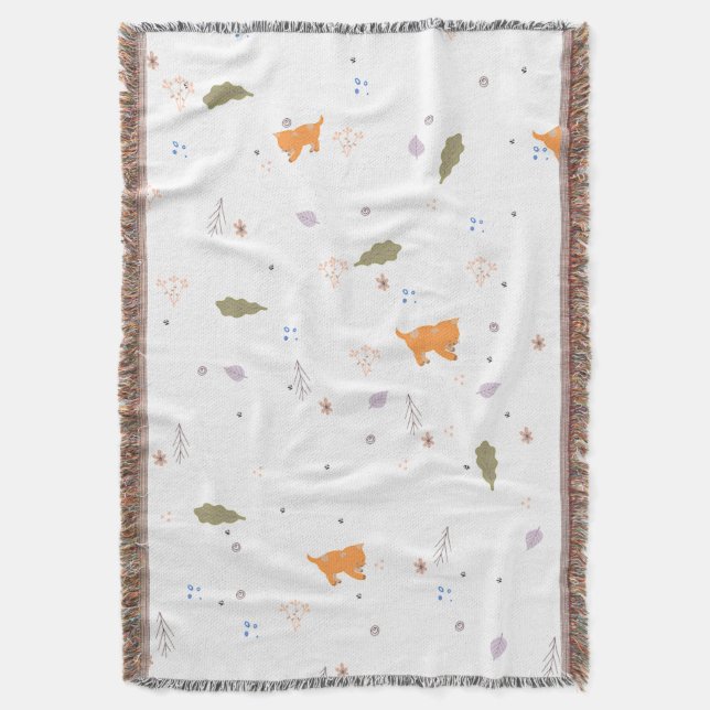 Couverture Orange Tabby et Motif Feuille (devant Vertical)
