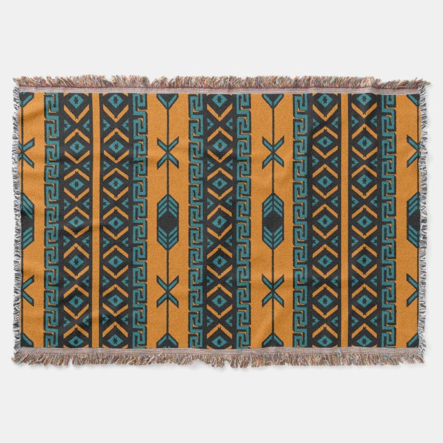 Couverture Orange Turquoise Sud-Ouest Aztec Motif (Devant)