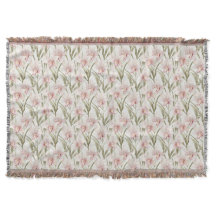 Orchid Flowers Pastel Blush Floral Throw Blanket