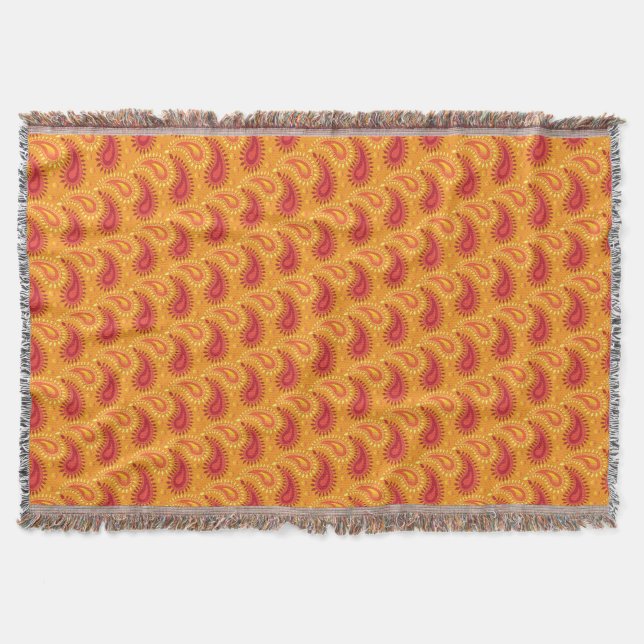 Couverture Oriental Orange Perse Motif Paisley (Devant)