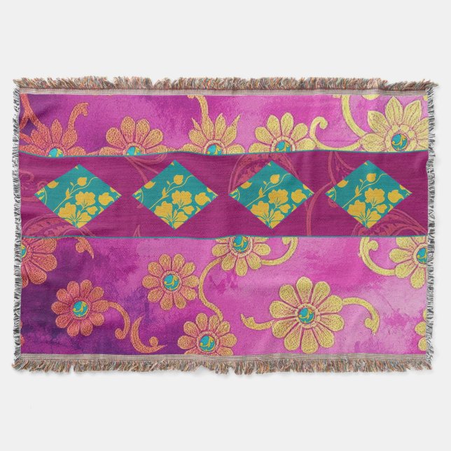 Couverture ORIENTAL Rose Turquoise Floral - Jetez la couvertu (Devant)