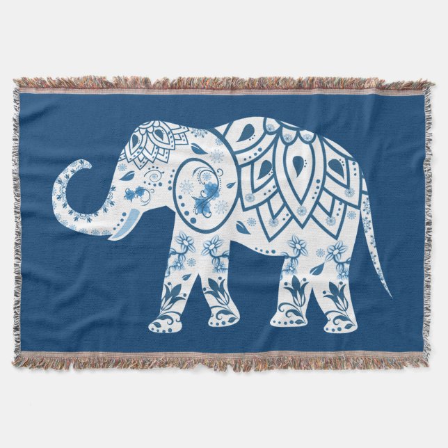 Couverture Ornate Patterned Blue Elephant (Devant)