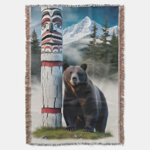 Couverture Ours grizzli avec Totem Pole Art de la faune