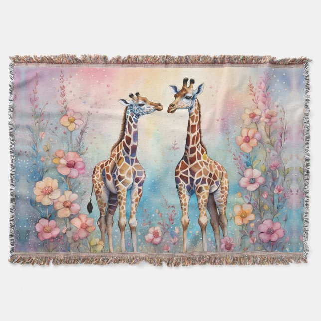 Couverture Paire de girafes dans un jardin pastel (Devant)