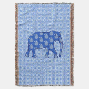 Couverture Paisley éléphant - bleu cobalt et blanc