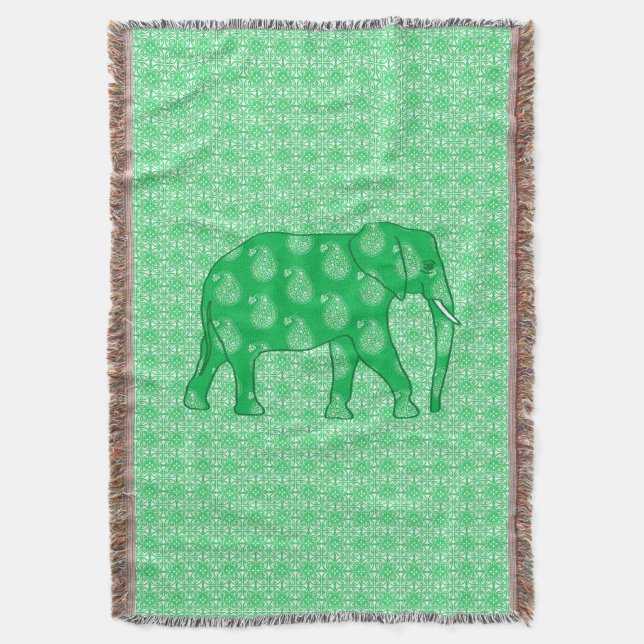 Couverture Paisley éléphant - Jade vert et blanc (devant Vertical)