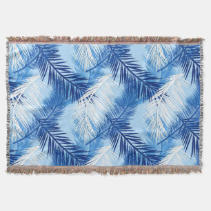 Couverture Palm Leaf Print, Cobalt, blanc et bleu ciel