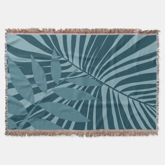 Couverture palme & feuille tropicale abstrait en gris vert bl (Devant)