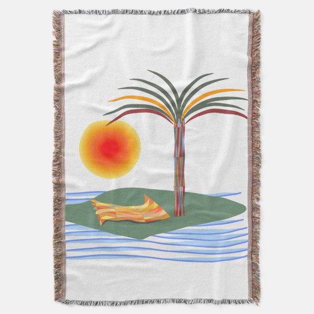 Couverture Palmier Tropical Lumineux, Soleil et Vagues (devant Vertical)