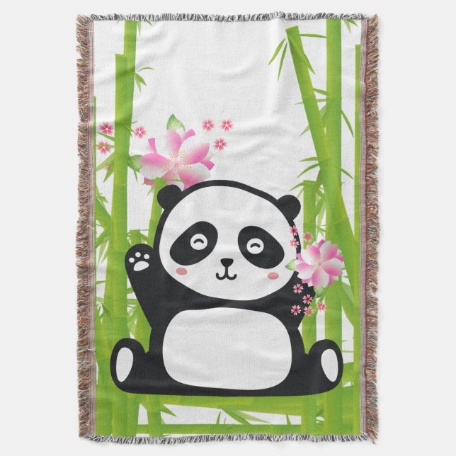 Couverture Panda heureux avec bambou et fleurs de cerisiers (devant Vertical)