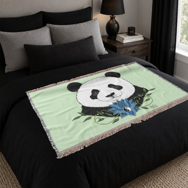Couverture Panda roux Zen Lotus Bleu Yin Yang Vert (Créateur téléchargé)