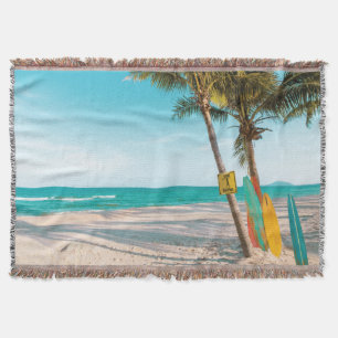 Couverture Panneaux de surf sur la plage lancer oreiller