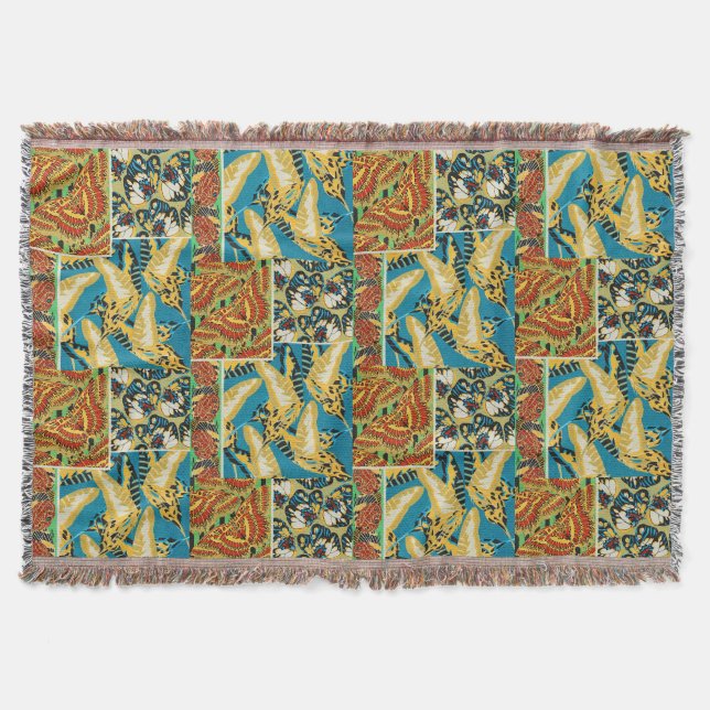 Couverture Papillon Art Déco Jaune et Turquoise Vibrants (Devant)
