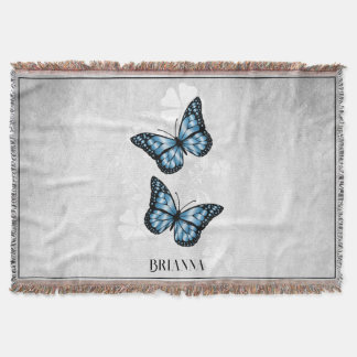 Couverture Papillon bleu floral personnalisées Blanche