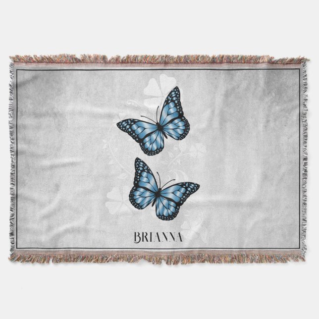 Couverture Papillon bleu floral personnalisées Blanche (Devant)