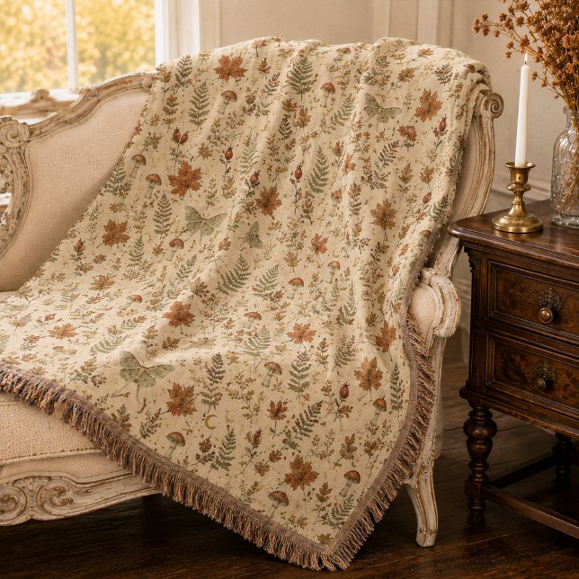 Couverture Papillon de lune d'automne Champignon Botanique So (Autumn Luna Moth Mushroom Witchy Botanical Throw Blanket)