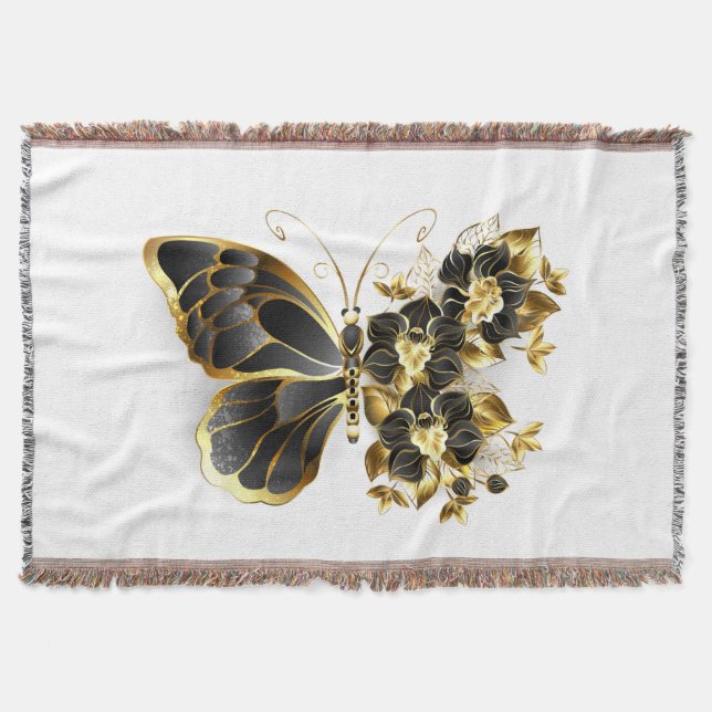 Couverture Papillon fleur d'or avec orchidée noire (Devant)