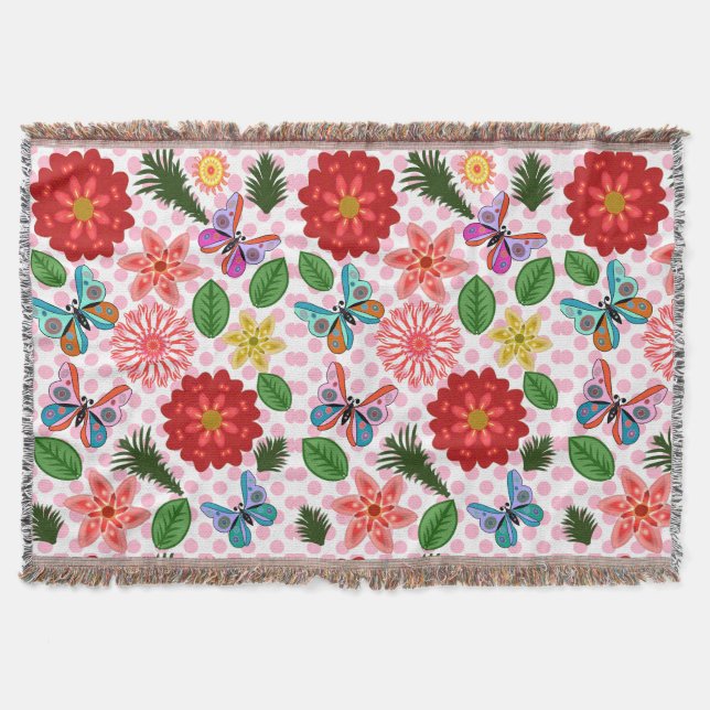 Couverture Papillon Floral de Jardin de Printemps Moderne  (Devant)