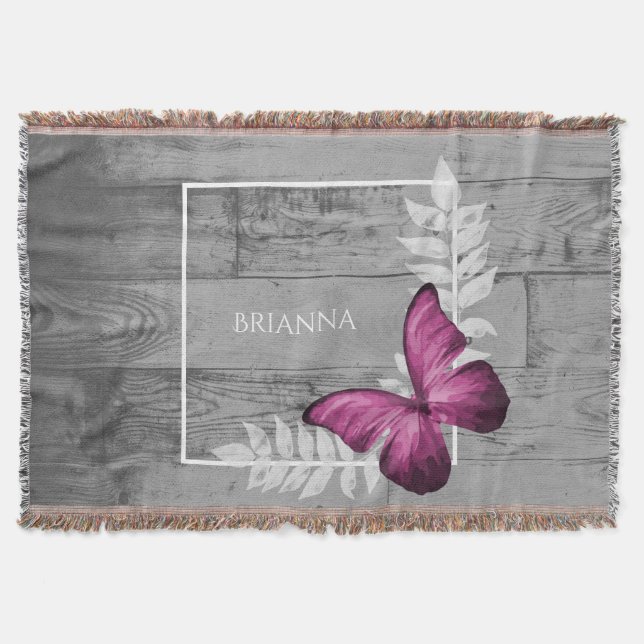Couverture Papillon rose Rustique Personnalisée Blanche (Devant)
