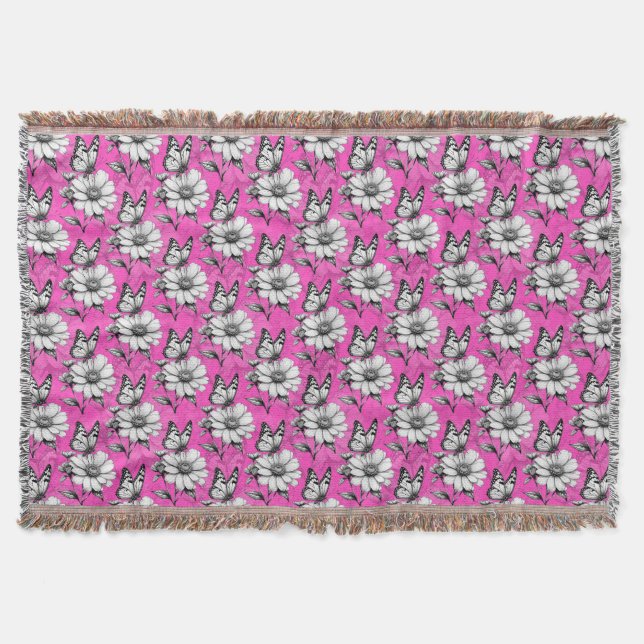Couverture Papillon Sur Flower Motif Design rose (Devant)