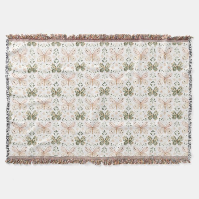 Couverture Papillons Rose Pâle Vert Menthe  (Devant)