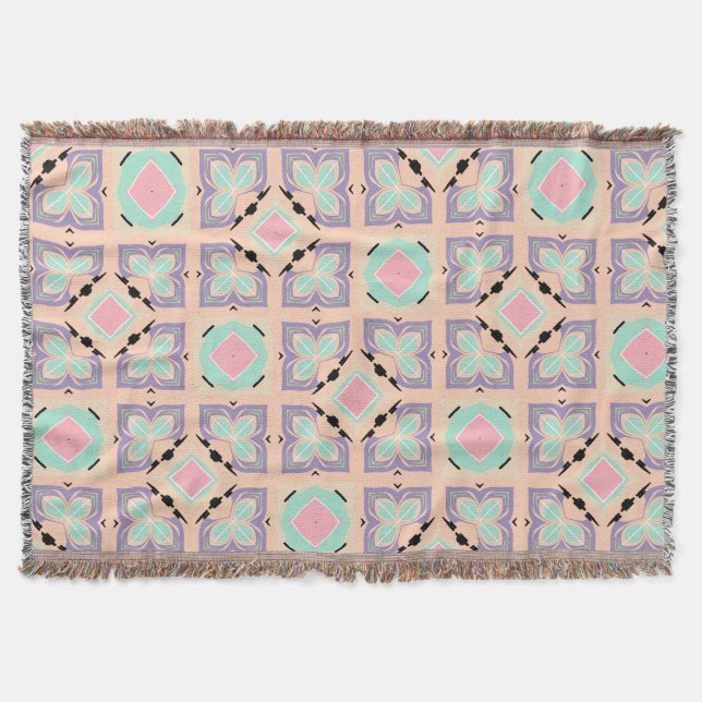 Couverture Pastel Geometric Tile Pattern | Pink Mint Purple  (Devant)