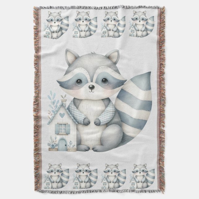 Couverture Pastel Raccoon Cottage Neutral Woodland Scene (devant Vertical)