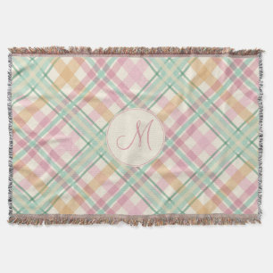 Couverture pastels plaid summertime menthe rose avec monogram