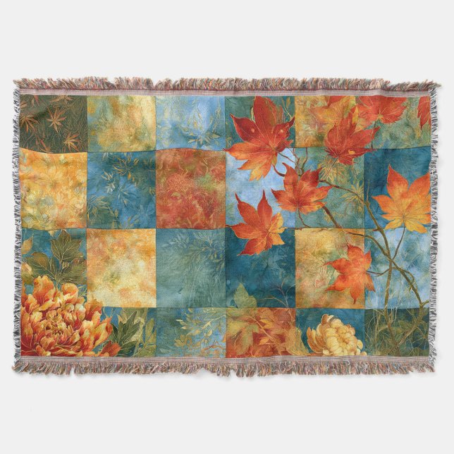Couverture Patchwork Botanique de Feuille d'Érable d'Automne (Devant)