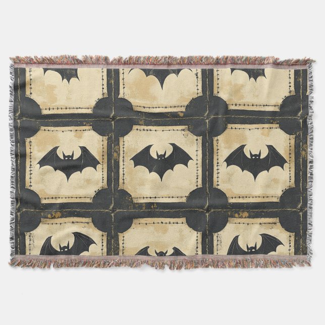 Couverture Patchwork de Grunge Denim Halloween avec chauves-s (Devant)