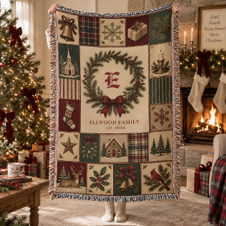 Couverture Patchwork de monogramme de famille de Noël personn