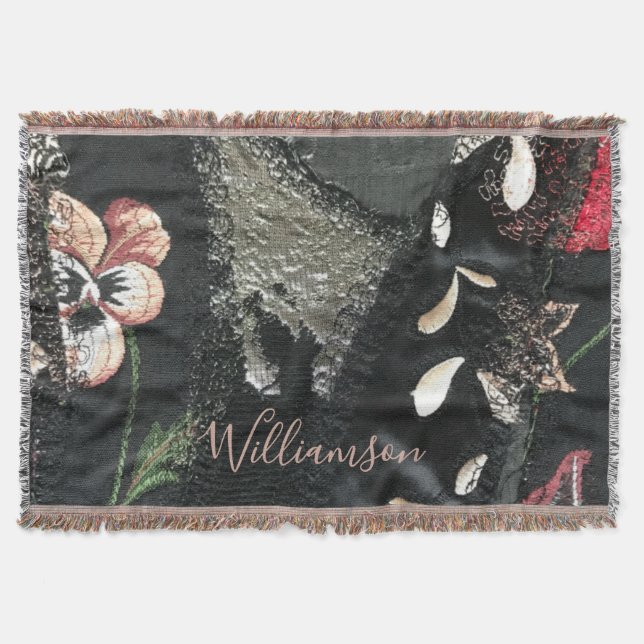 Couverture Patchwork Floral Personnalisé Broderie Aspect Gris (Devant)