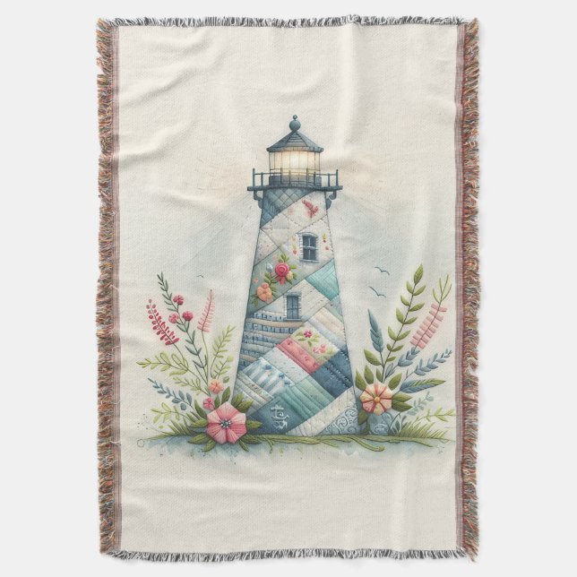 Couverture Patchwork Lighthouse Coastal Floral Scene (devant Vertical)