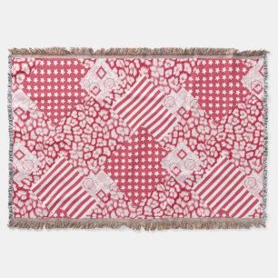 Couverture Patchwork rouge et blanc rustique