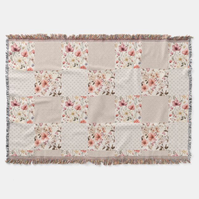 Couverture patchwork vintage à motifs floraux (Devant)