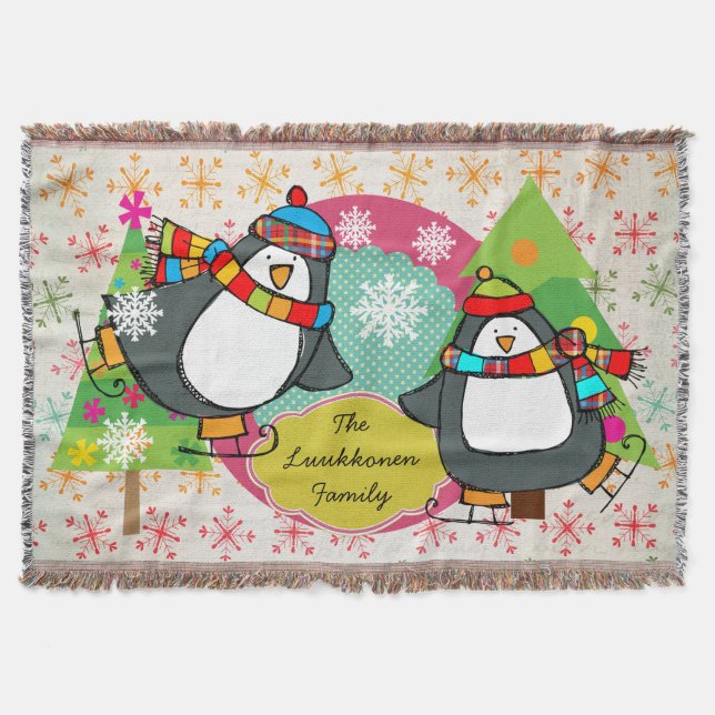 Couverture Patinage Penguins et flocons de neige Jeu de vacan (Devant)