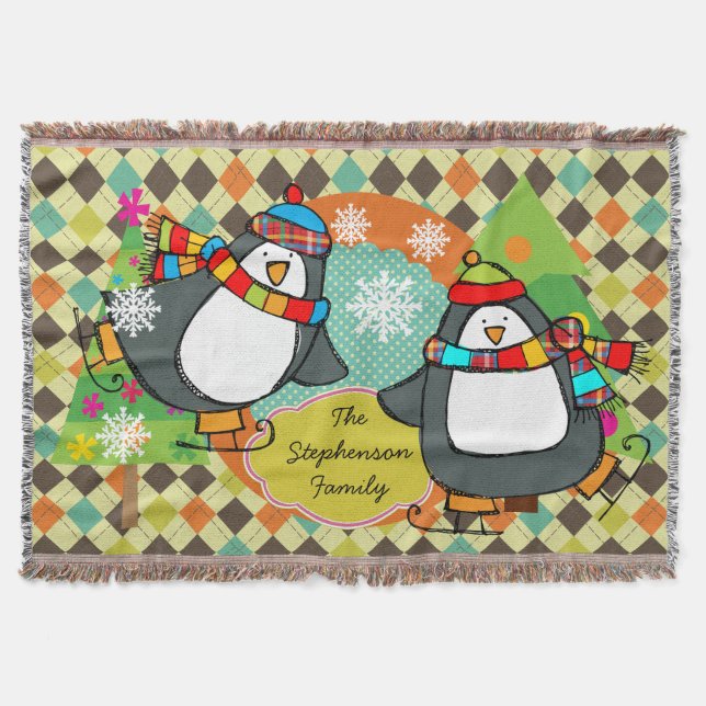 Couverture Patinage Penguins Jacquard Noël Jeu de vacances (Devant)