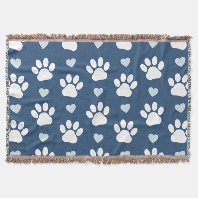 Couverture Pattern of paws, Dog paws, White paws, Blue Hearts (Devant)