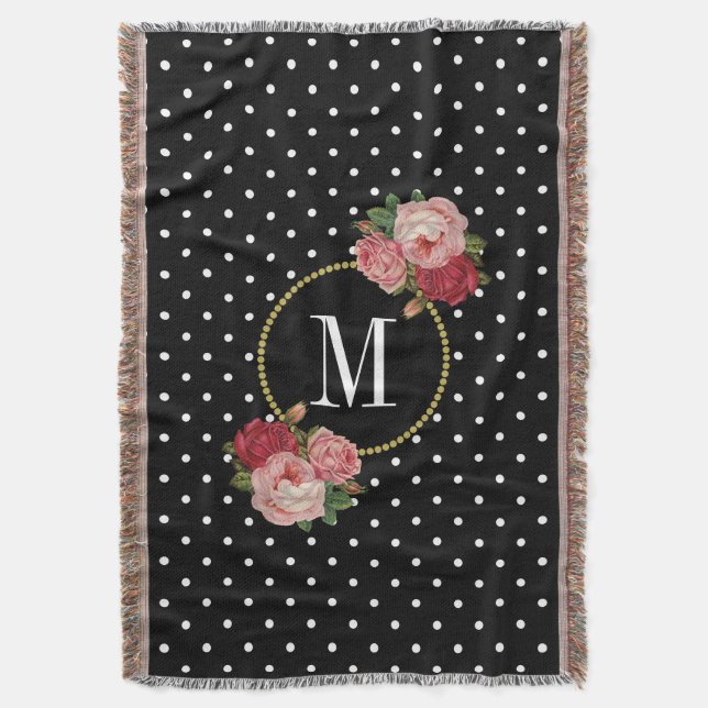 Couverture Pays Noir Vintage Floral Pois Monogramme (devant Vertical)