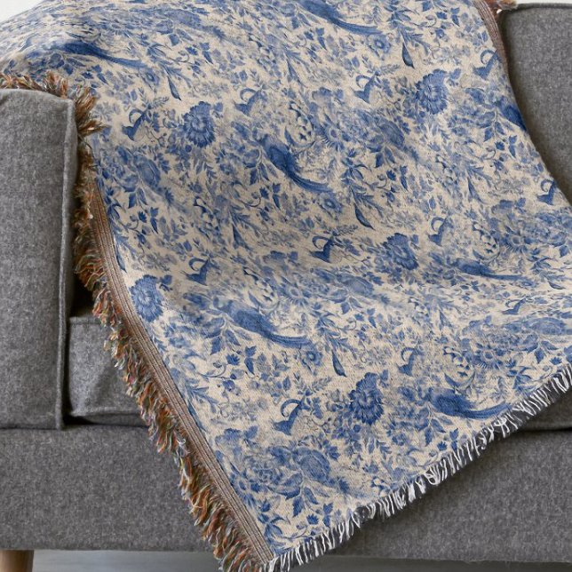 Couverture Pays Rustique Français Bleu Toile de Jouy (Rustic French Country Blue Toile de Jouy Throw Blanket by Graphic Allusions)