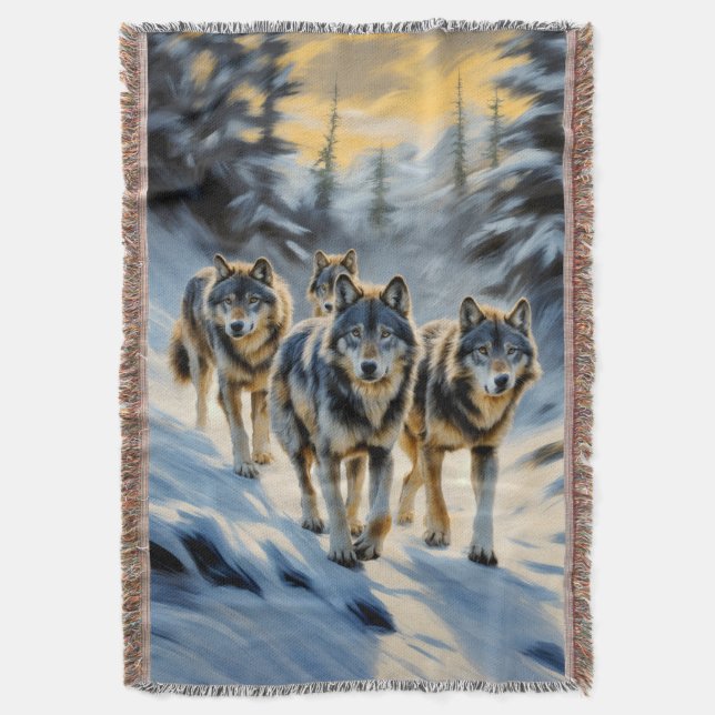 Couverture Paysage de l'Alaska Wolf sauvage Pack scène d'hive (devant Vertical)