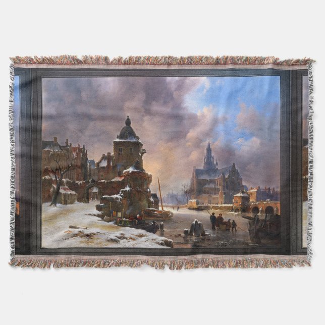 Couverture Paysage D'Hiver Avec Frozen River Art Classique (Devant)