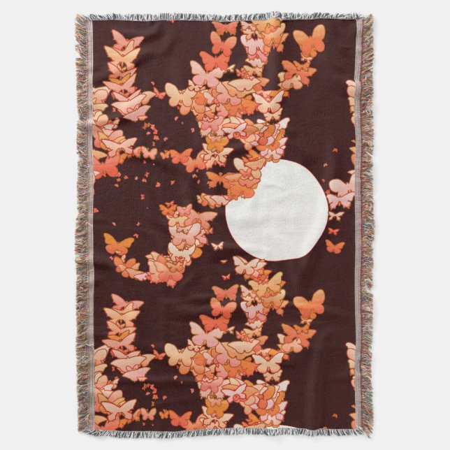 Couverture Paysage lunaire aux papillons - corail, chocolat (devant Vertical)