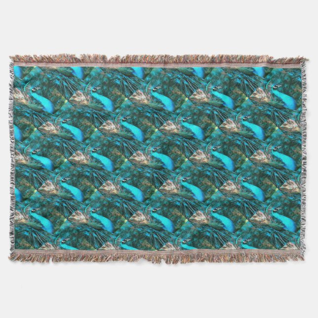 Couverture Peacock Bleu Vibrant Avec Queue Fissée (Devant)