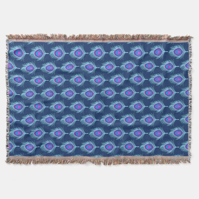 Couverture Peacock Feathers, Navy et Pastel Blue (Devant)