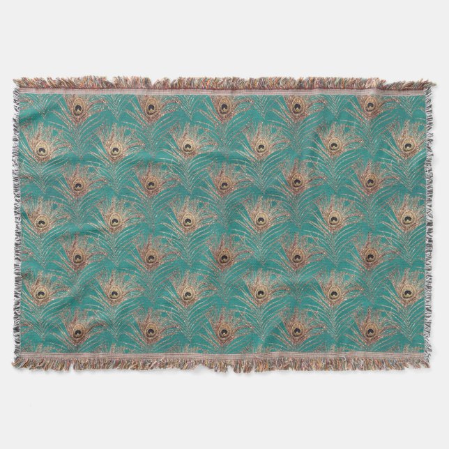 Couverture Peacock motif parties scintillant or turquoise élé (Devant)