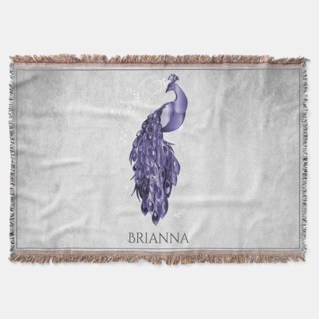 Couverture Peacock Purple Elegant Personnalisé Jeu Blanche (Devant)